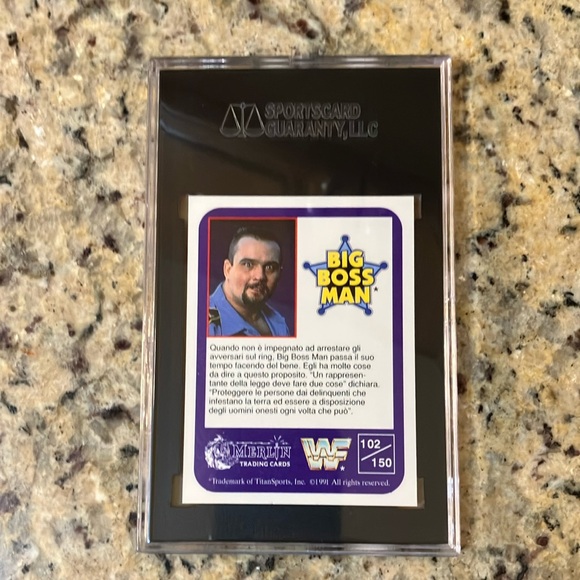 1991 WWF Merlin Italian Print Big Boss Man #192 Trading Card Graded SGC 9.5 - Picture 3 of 3